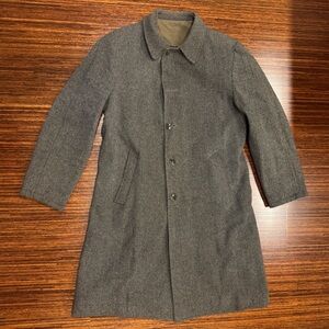 Vintage Men's Fox Knapp Wool Tweed reversible trench Herringbone Overcoat 42R US
